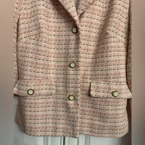 Suzy Shier Size Small Pink Tweed Single Breasted Blazer 3 Buttons Two Pockets - Picture 4 of 8